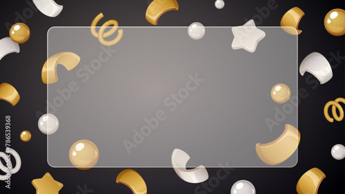 立体的なかわいいパーティークラッカーの中身のグラスモーフィズムの背景_16:9