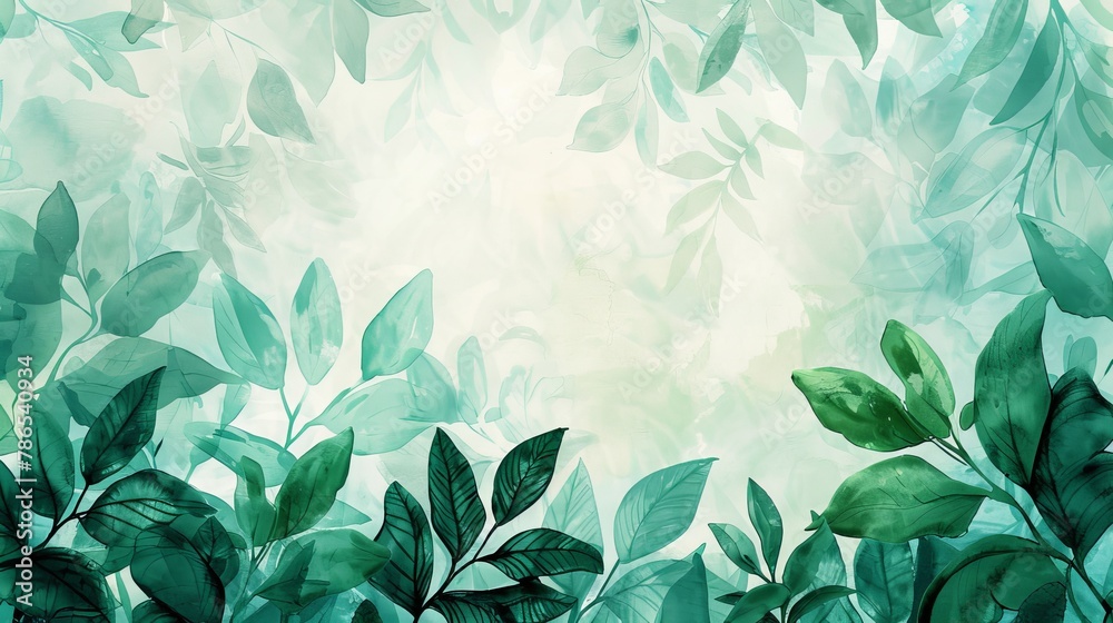 Abstract backdrop with tall, lush foliage in seafoam green and light blue. Emphasis on minimalism and negative space, creating a soothing, natural image. Abstract backdrop with tall, lush foliage in seafoam green and light blue. Emphasis on minimalism and negative space, creating a soothing, natural image.