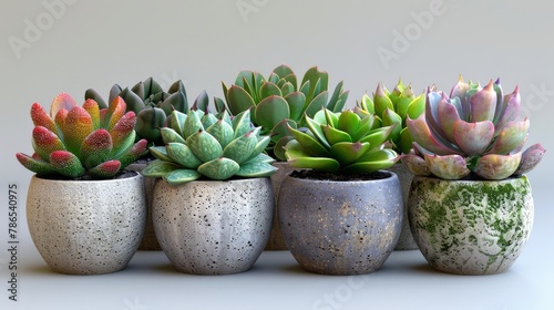 Houseplants in pots against grey background. Succulents