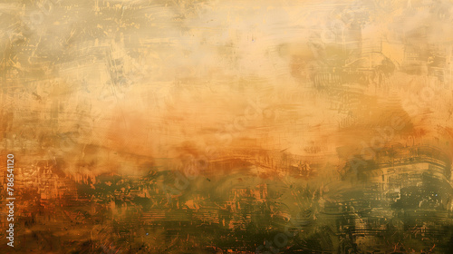 A rustic oil paint background with earthy tones of sienna ochre and olive green. © patrapee5413