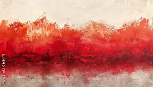 Vibrant red and ochre abstract composition with grape seed essence on off-white canvas. Harmonious dance of colors creating a mesmerizing pattern photo