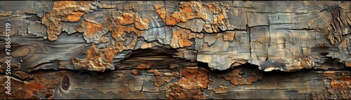 A wooden plank with peeling paint. photo