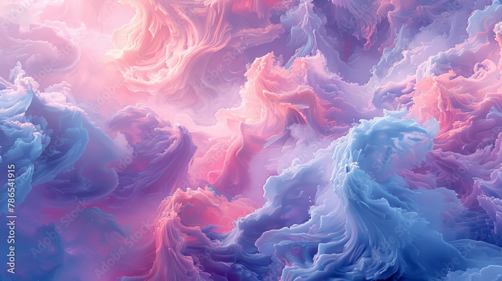 A pink and blue abstract painting of a nebula.