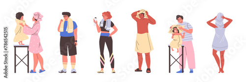 Vector Illustration of people engaging with towels, man and woman after shower