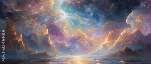 A celestial glow of iridescent light cascades down.