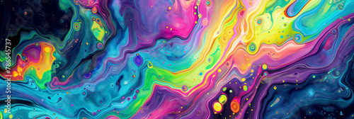 Vibrant psychedelic swirls and whorls dominate the canvas, creating a mesmerizing, fluid abstract pattern. photo