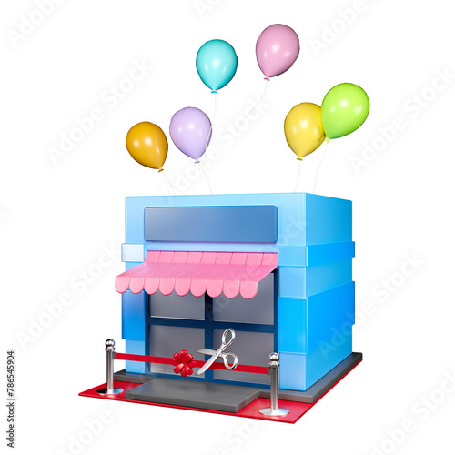 New store grand opening ceremony 3D illustration