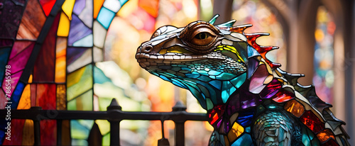 A stained glass art of an interesting lizard.