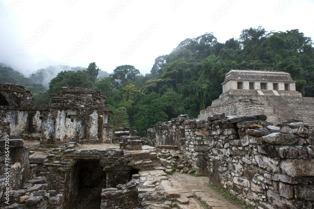 Mexico ruins of Palenque on a cloudy winter day