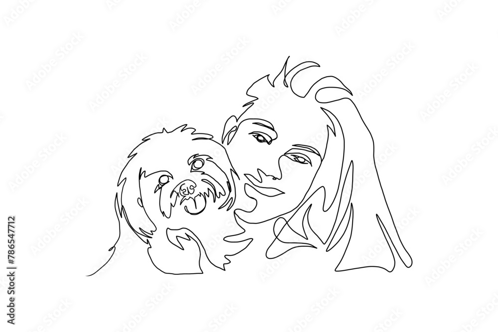 Continuous Line Art of Motherhood, Dog mom, Happy Mother day card, one line drawing, parent and child silhouette hand drawn. Vector illustration Continuous Line Art of Motherhood, Dog mom, Happy Mother day card, one line drawing, parent and child silhouette hand drawn. Vector illustration