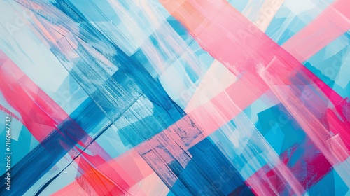 An abstract artwork featuring a blend of modernity, resilience, and spirituality through a minimalist use of blue and pastel pink tones, with negative space dominating the composition.