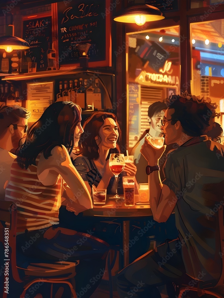 Friends Sharing Laughter and Drinks in a Cozy and Intimate Bar Setting
