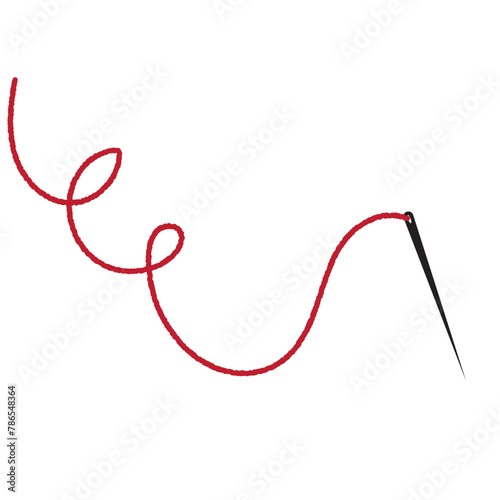 Sewing needle with a long red thread.Vector needle icon on a white background.Vector illustration