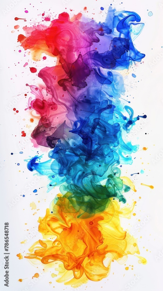 A colorful spray paint splatter with a rainbow of colors