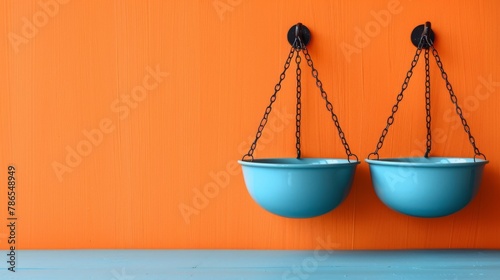 Top view of blue weigh scales on orange background © DZMITRY