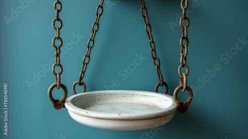 Weigh scales on a blue background, top view