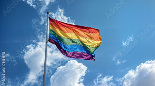 A rainbow flag with blue sky. LGTBI, GAY