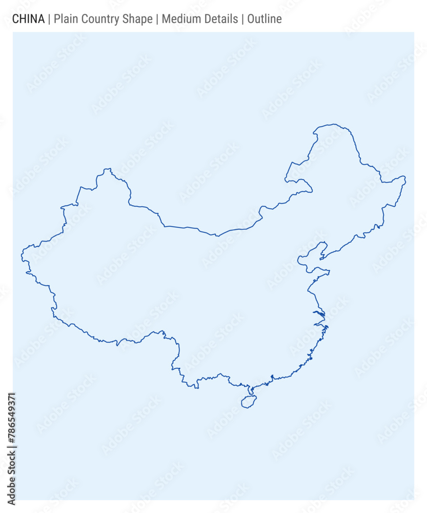 China plain country map. Medium Details. Outline style. Shape of China. Vector illustration.