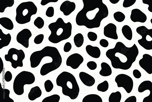Leopard spots pattern design, black and white vector illustration background. wildlife fur skin design