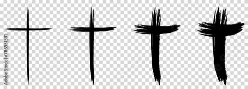 Brush painted cross icons set. Vector illustration isolated on transparent background photo