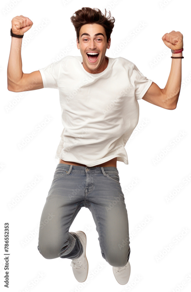 Obraz premium PNG Smiling young man celebrating shouting laughing portrait