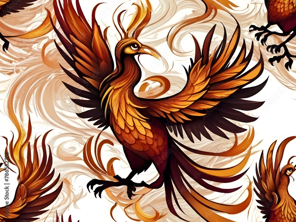 Amazing Illustration Mystical mythical character Phoenix CARTOON, phoenix bird on a WHITE background, phoenix logo,