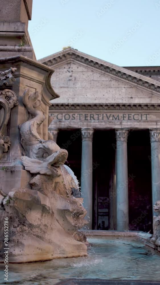 Water flowing through a fountain in front of Pantheon, Rome, Italy, aesthetic travel video Water flowing through a fountain in front of Pantheon, Rome, Italy, aesthetic travel video