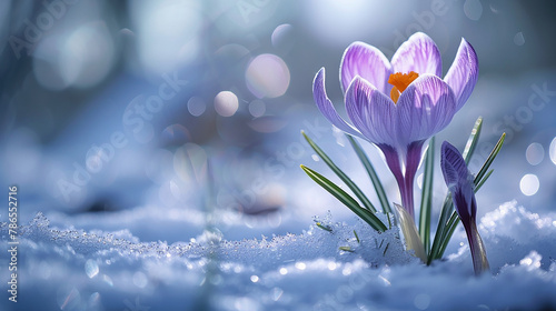crocus flowers in snow © Olha