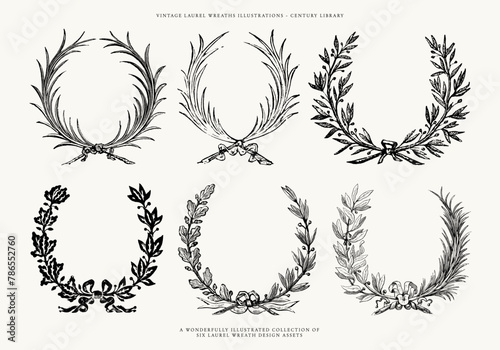 Laurel Wreath Vector Line Art Illustrations