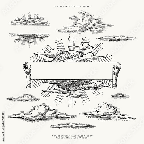 Globe and Clouds Vector Lineart Illustrations
