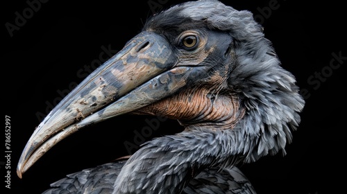 Portrait closeup a shoebill bird animal with big beak on nature blur background. AI generated image