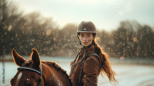 Young woman dedicated to the Olympic and professional sport of horse riding,