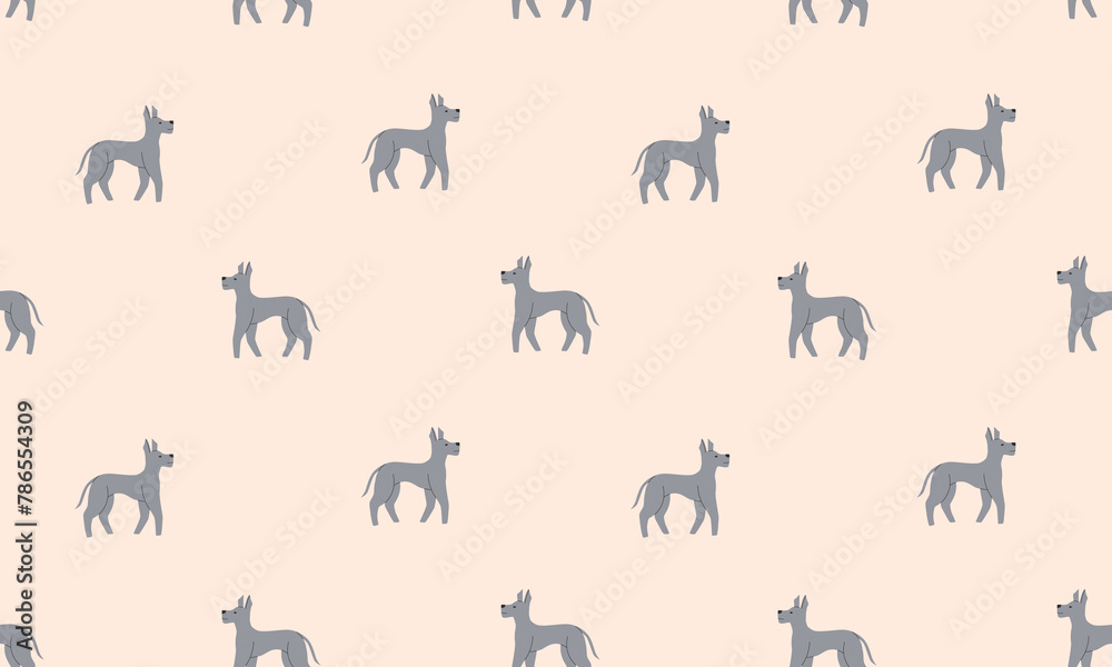 Seamless pattern with Cute Great Dane. Dogs of different breeds. Side view. Flat Vector illustration 