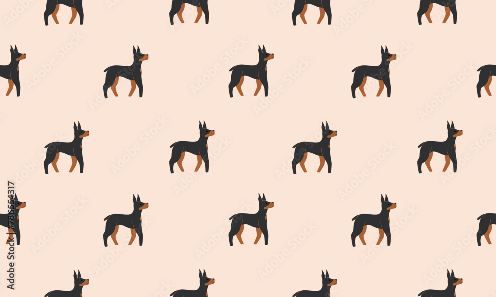 Seamless pattern with Cute Dobermann. Dogs of different breeds. Side view. Flat Vector illustration Seamless pattern with Cute Dobermann. Dogs of different breeds. Side view. Flat Vector illustration