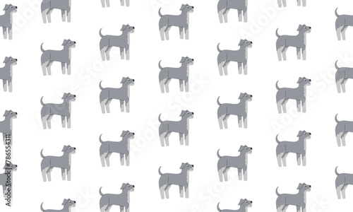 Seamless pattern with Cute Airedale Terrier. Dogs of different breeds. Side view. Flat Vector illustration isolated on white background