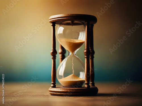 Vintage hourglass on blurred beautiful background, time