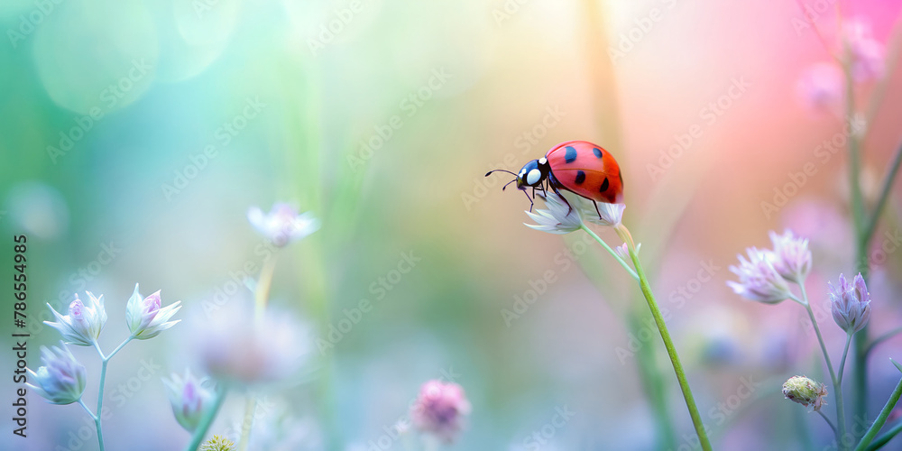 Fototapeta premium Blurred Summer Background with Ladybug