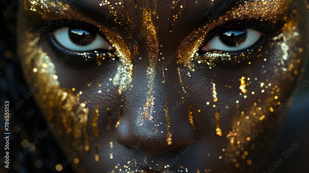 Close-up portrait of a beautiful woman with golden makeup. Beauty, fashion. Close-up portrait of a beautiful woman with golden makeup. Beauty, fashion.