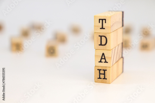 Canvas Print abbreviation for attention deficit hyperactivity disorder in Spanish TDAH letters isolated on white background