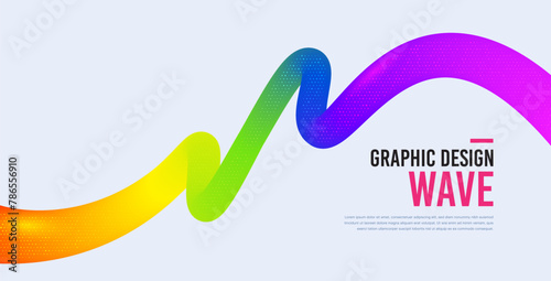 Abstract wave shape with rainbow fluid colors. Gradient color wavy background. Futuristic design poster. Gradient wave shape background. Ribbon with halftone dots pattern. Vector illustration banner