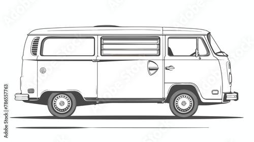 Classic minivan bus car. Side and rear view shot. Outline