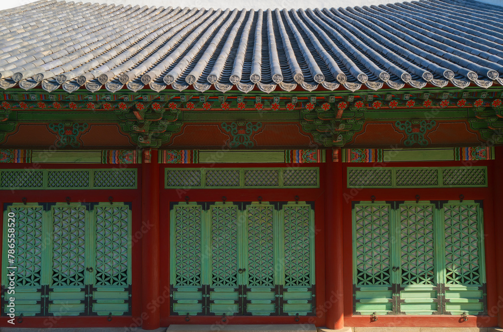Seoul, Korea - Gyeongbokgung Palace building in detail.