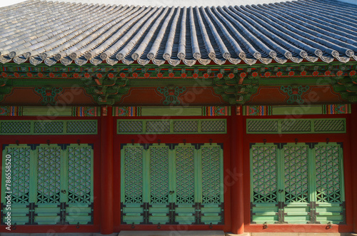Seoul, Korea - Gyeongbokgung Palace building in detail.