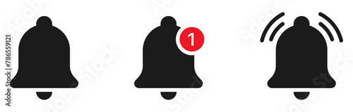 Notification bell icon set. Alarm symbol. Ringing bells reminder icon , incoming inbox message sign - Web icons collection set 