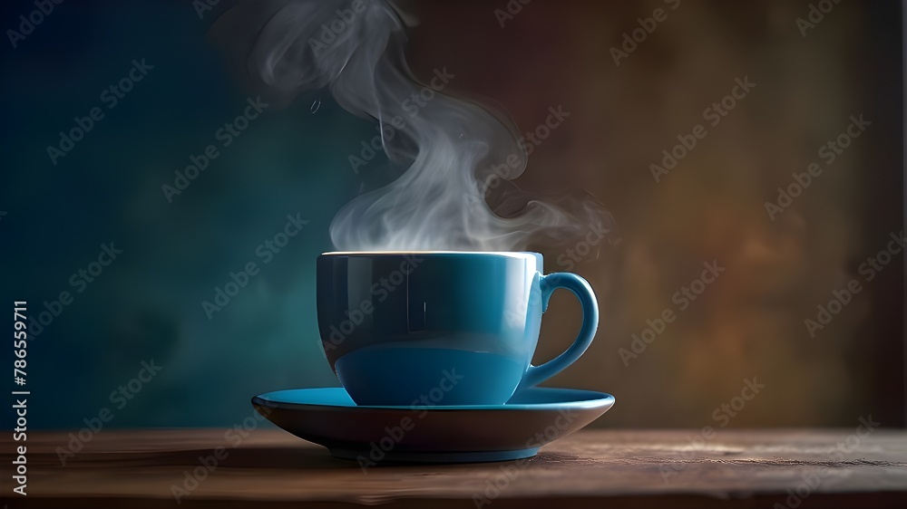 A steaming cup of coffee isolated against a vibrant blue background, the rich brown tones contrasting beautifully with the bold color. A steaming cup of coffee isolated against a vibrant blue background, the rich brown tones contrasting beautifully with the bold color.