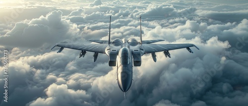 Jet maneuvering in cloudy expanse, strategic air power photo