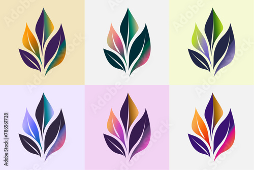set of colorful leaves logo icon design template, nature leaf illustration