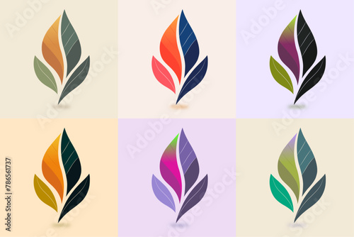set of colorful leaves logo icon design template, nature leaf illustration