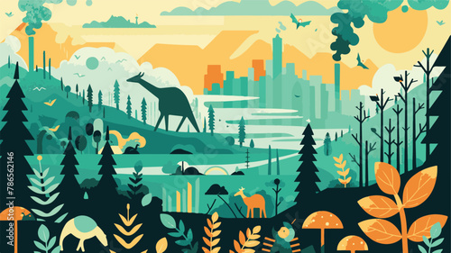 forest ,animal, city earth vector Illustration background ,Generative AI