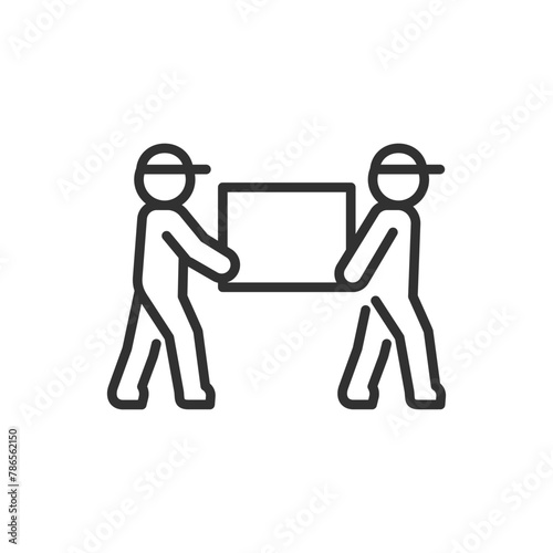 Carrying a load, linear icon. The movers carry the load in two persons. Line with editable stroke